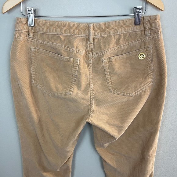 Michael Kors Corduroy Pants 4 Womens Khaki Tan Skinny Leg Zip Pockets MK - Picture 5 of 9